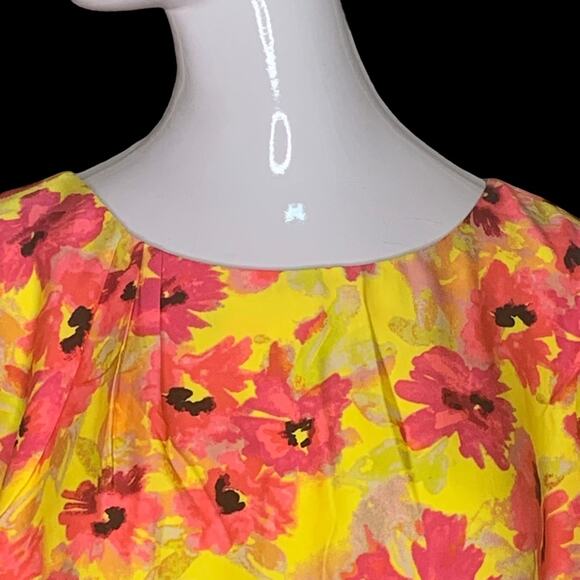 Loft Boxy Floral Dress Size 8 Yellow and Orange Slit Sleeves - Picture 10 of 16